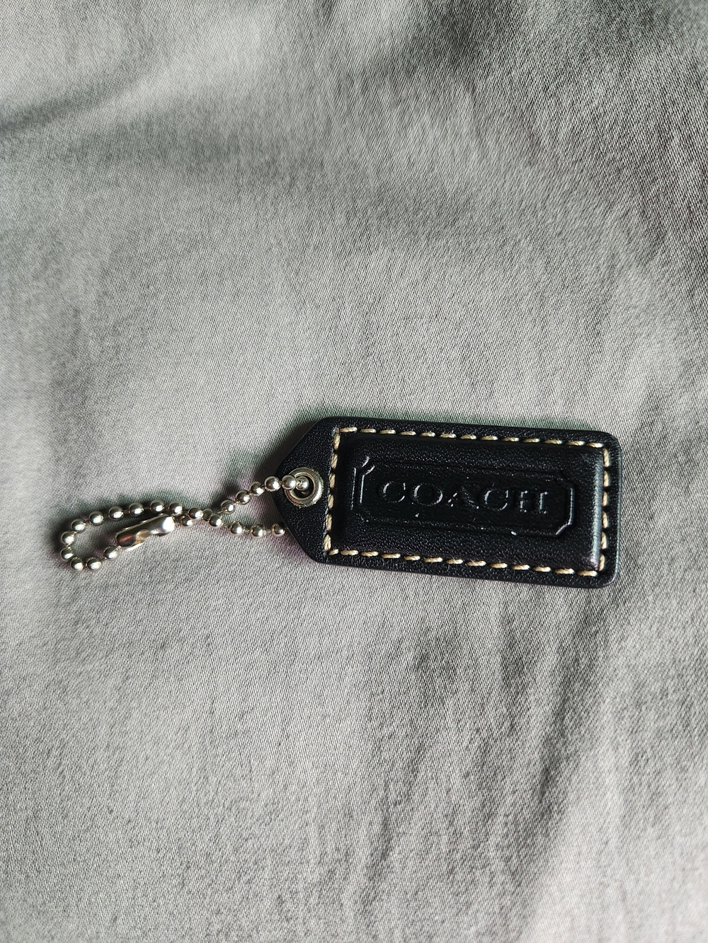 Coach Black Leather Embossed HangTag with Silver Ball Chain